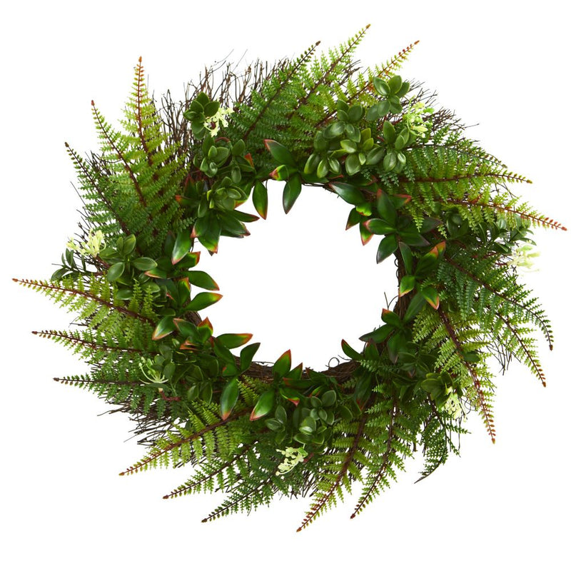 23" Assorted Fern Wreath UV Resistant (Indoor/Outdoor) Default Title