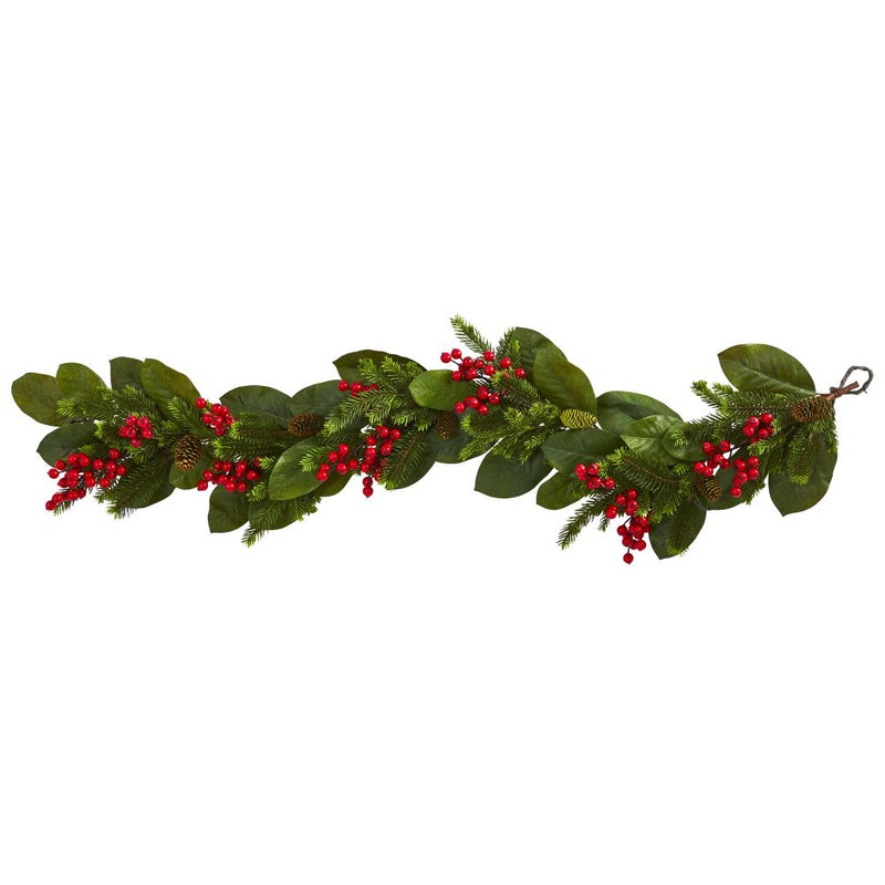 5’ Magnolia Berry Pine Artificial Garland Default Title