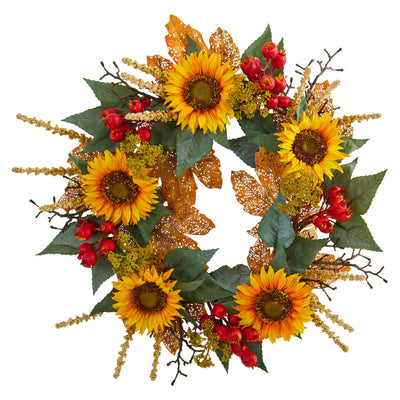 27” Sunflower Berry Artificial Wreath Default Title