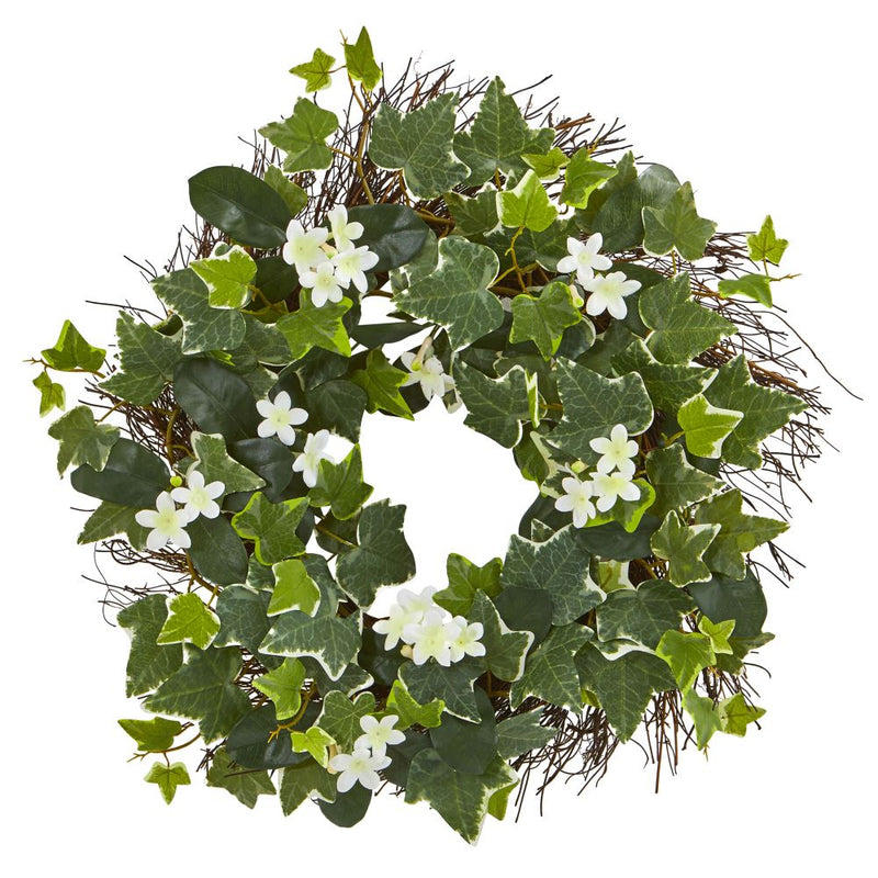 20” Variegated Sage Ivy and Stephanotis Artificial Wreath Default Title