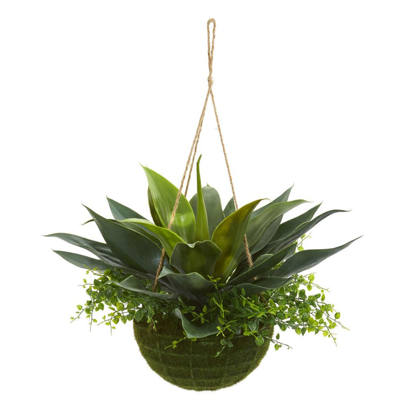 Agave and Maiden Hair Artificial Plant in Hanging Basket (Indoo/Outdoor Default Title