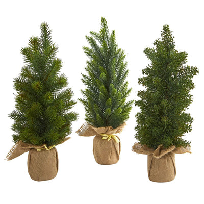 15” Mini Cypress and Pine Artificial Tree (Set of 3) Default Title