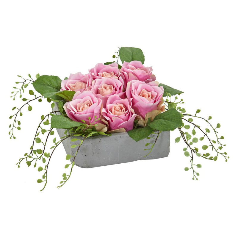 Rose Artificial Arrangement in Square Ceramic Vase Default Title