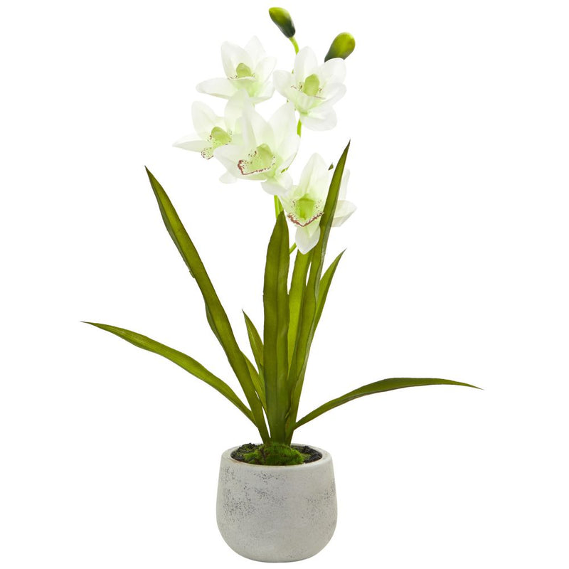 Cymbidium Orchid Artificial Arrangement in Vase Default Title