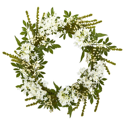 24” White Mixed Floral Artificial Wreath Default Title