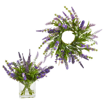 12'' Lavender Arrangement and 14” Lavender Wreath (Set of 2) Default Title