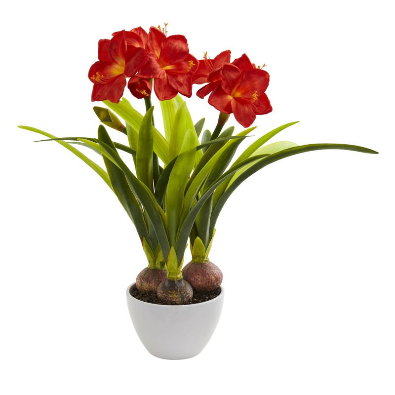 Amaryllis Artificial Arrangement in White Vase Default Title