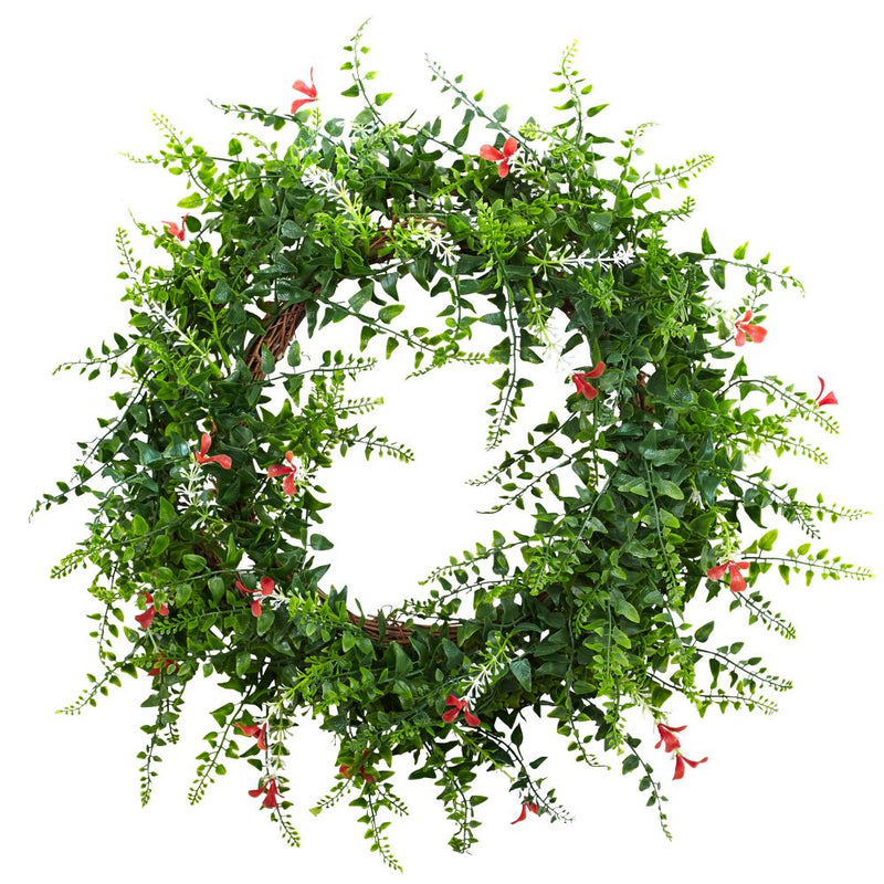 18” Floral & Fern Double Ring Wreath w/Twig Base Default Title