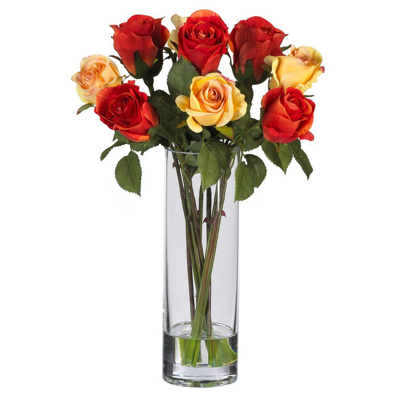 Roses w/Glass Vase Silk Flower Arrangement Default Title