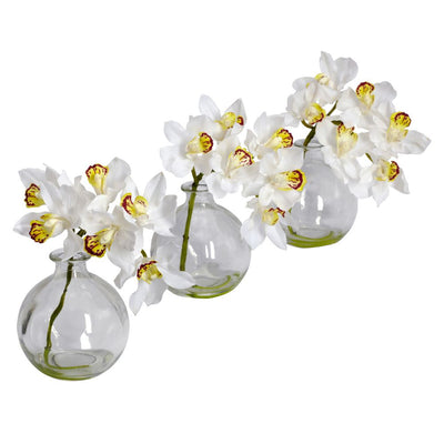 Cymbidium w/Vase  Silk Flower Arrangement (Set of 3) Default Title