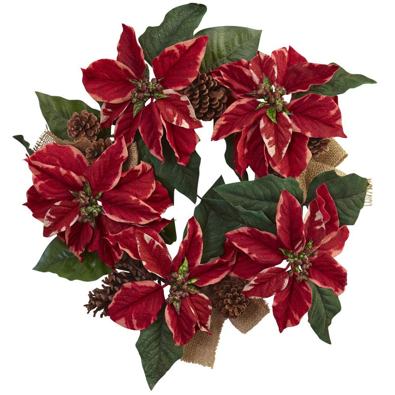 22” Poinsettia, Pine Cone & Burlap Wreath Default Title