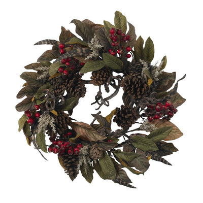 24" Pinecone, Berry & Feather Wreath Default Title