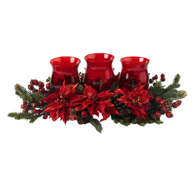 Poinsettia & Berry Triple Candleabrum Default Title