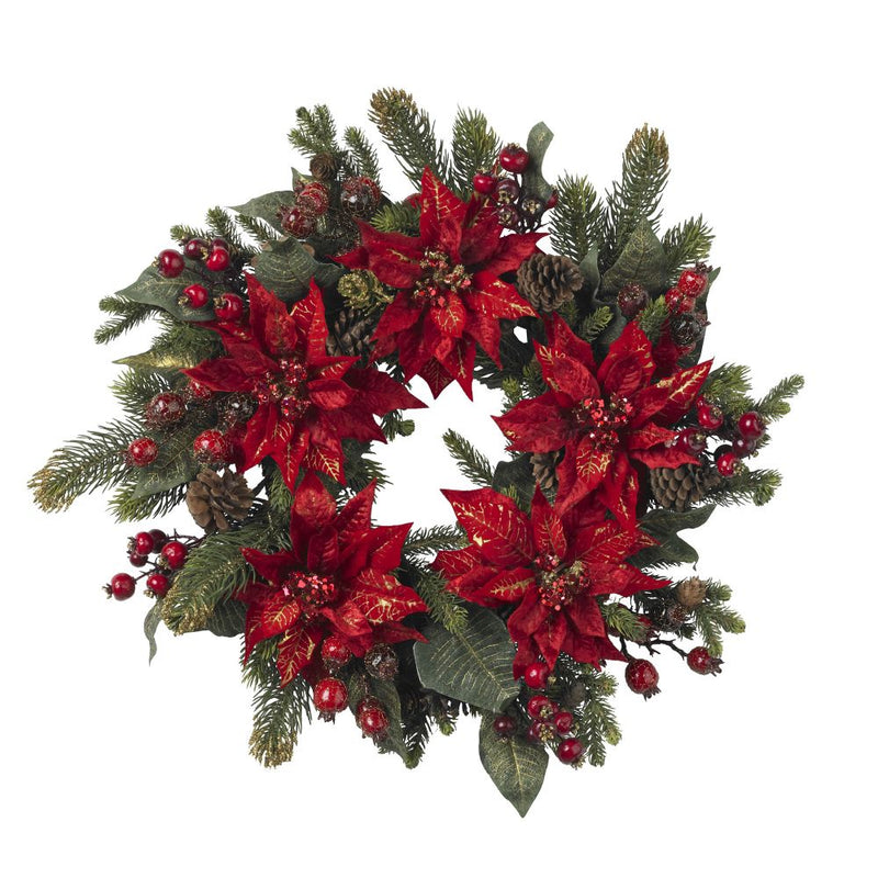 24" Poinsettia & Berry Wreath Default Title