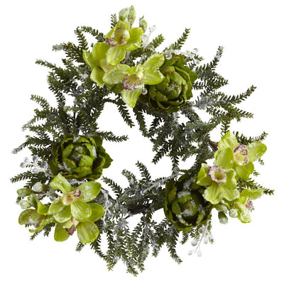 22” Iced Cymbidium & Artichoke Wreath Default Title