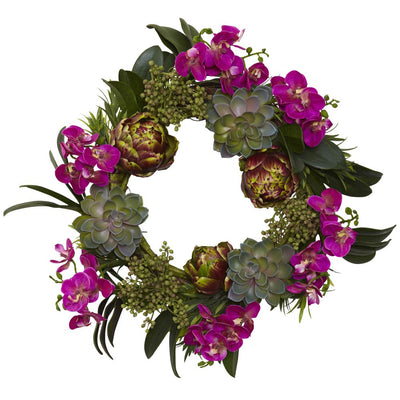 20” Orchid, Artichoke & Succulent Wreath Default Title