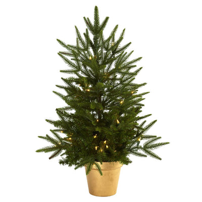 2.5’ Christmas Tree w/Golden Planter & Clear Lights Default Title