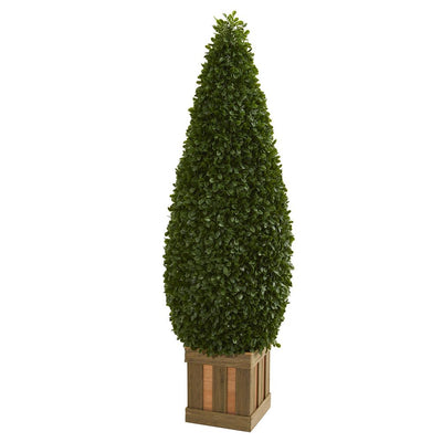 5' Boxwood Cone Topiary Artificial Tree with Decorative Planter Default Title