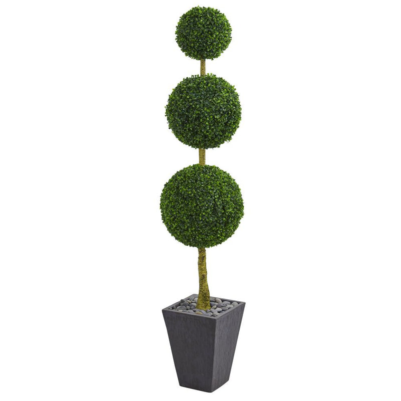 6’ Boxwood Triple Ball Topiary Artificial Tree in Slate Planter UV Resistant (Indoor/Outdoor) Default Title