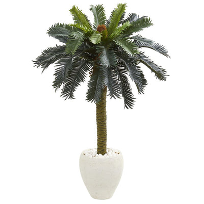 4' Sago Palm Artificial Tree in White Planter Default Title