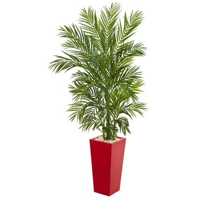 5.5' Areca Palm Artificial Tree in Red Planter Default Title