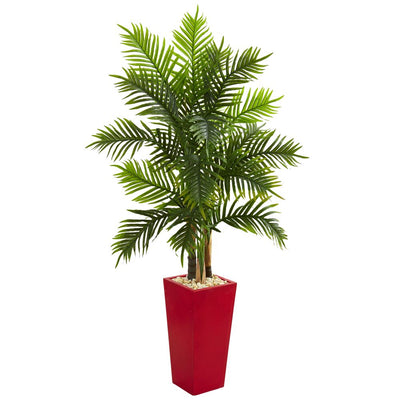 5.5' Areca Palm Artificial Tree in Red Planter (Real Touch) Default Title