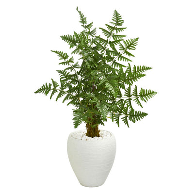 3.5' Ruffle Fern Artificial Palm Tree in White Planter Default Title