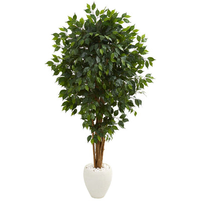 6' Ficus Artificial Tree in White Planter Default Title