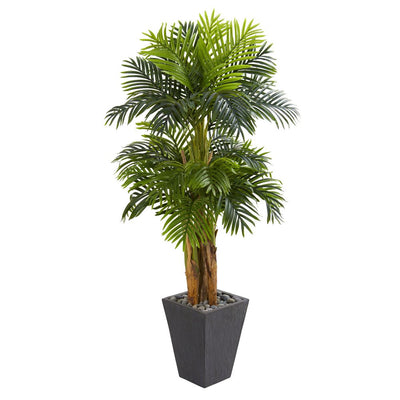 5.5' Triple Areca Palm Artificial Tree in Slate Finish Planter Default Title