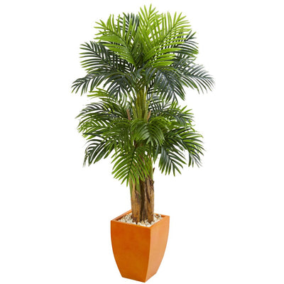 Triple Areca Palm Artificial Tree in Orange Planter Default Title