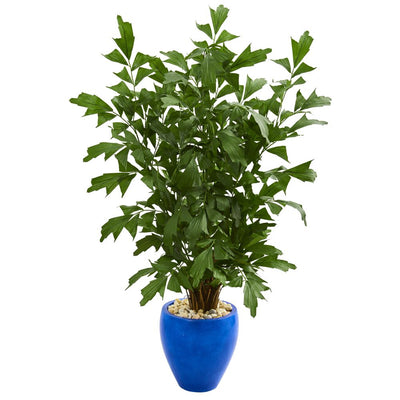 5' Fishtail Palm Artificial Tree in Glazed Blue Planter Default Title