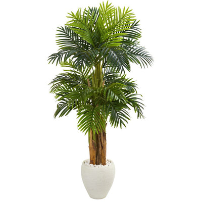 5.5' Triple Areca Palm Artificial Tree in White Planter Default Title