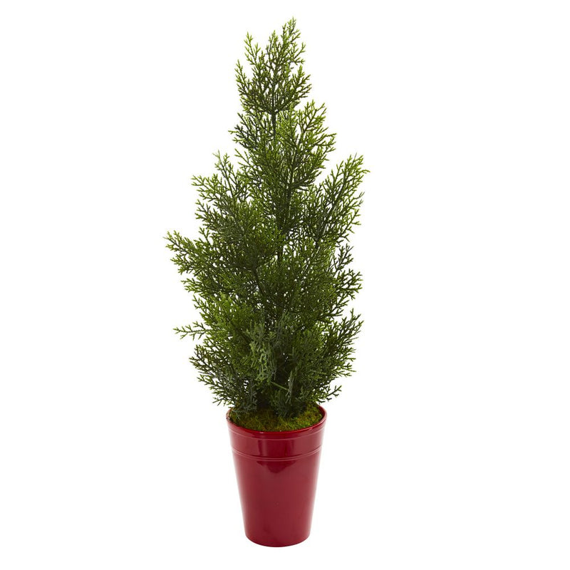 27” Mini Cedar Artificial Pine Tree in Decorative Planter (Indoor/Outdoor) Default Title