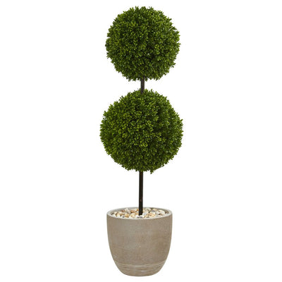 4’ Boxwood Double Ball Topiary Artificial Tree in Oval Planter UV Resistant (Indoor/Outdoor) Default Title