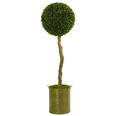 4’ Boxwood Ball Topiary Artificial Tree in Green Tin Planter UV Resistant (Indoor/Outdoor) Default Title