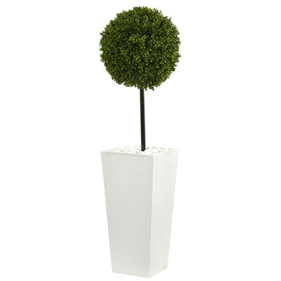 3.5’ Boxwood Ball Topiary Artificial Tree in White Tower Planter UV Resistant (Indoor/Outdoor) Default Title