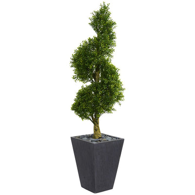 5’ Boxwood Spiral Topiary Artificial Tree in Slate Planter UV Resistant (Indoor/Outdoor) Default Title