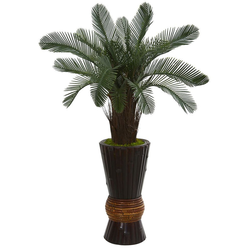 3.5’ Cycas Artificial Tree in Bamboo Planter UV Resistant (Indoor/Outdoor) Default Title