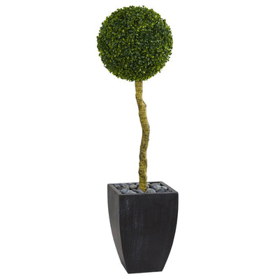 4’ Boxwood Ball Topiary Artificial Tree in Black Wash Planter UV Resistant (Indoor/Outdoor) Default Title