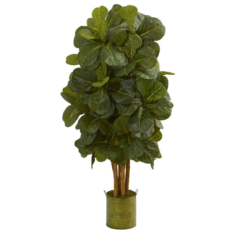 4.5’ Fiddle Leaf Artificial Tree in Green Tin Planter Default Title