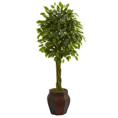 4.5’ Braided Ficus Artificial Tree in Decorative Planter Default Title