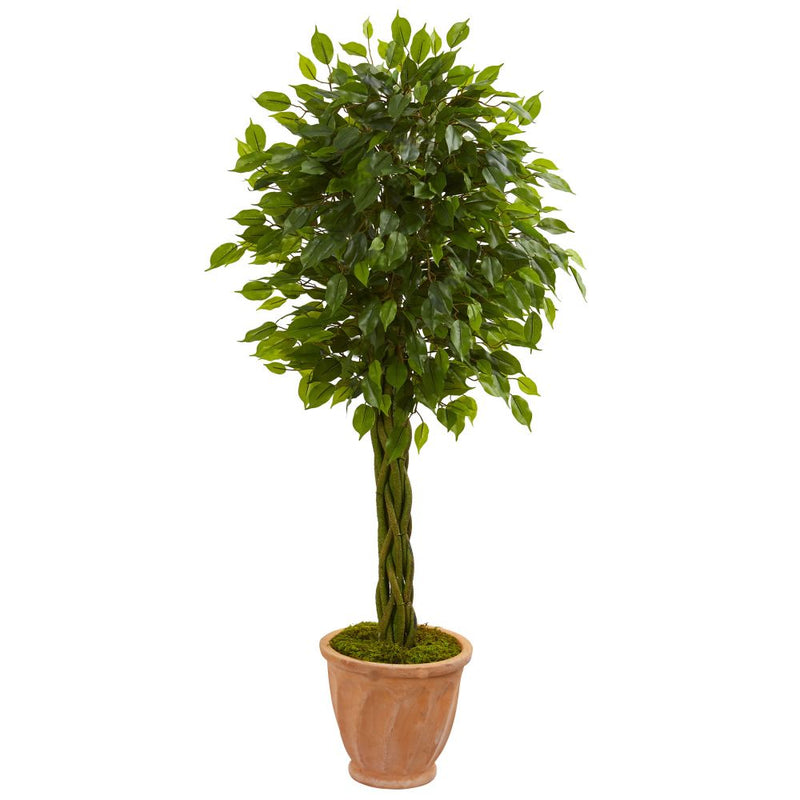 4’ Braided Ficus Artificial Tree in Terracotta Planter UV Resistant (Indoor/Outdoor) Default Title