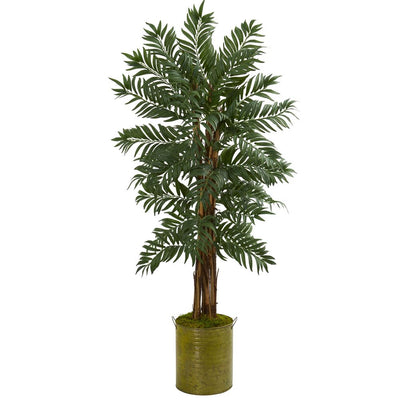 5’ Parlor Palm Artificial Tree in Green Tin Planter Default Title