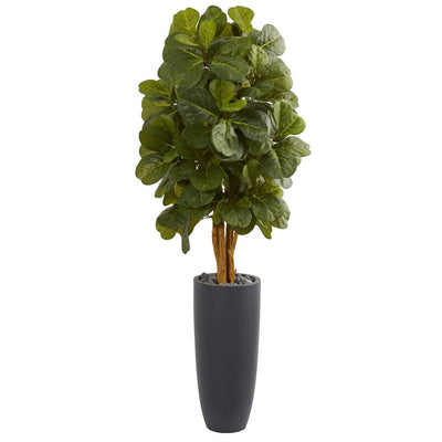 5.5’ Fiddle Leaf Artificial Tree in Gray Cylinder Planter Default Title