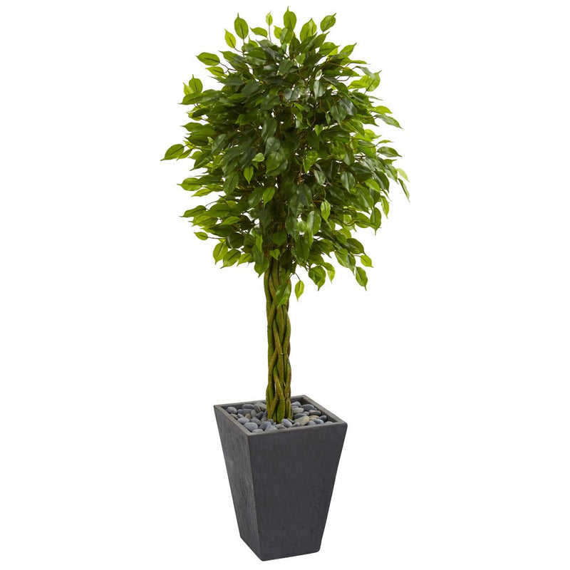 5’ Braided Ficus Artificial Tree in Slate Planter UV Resistant (Indoor/Outdoor) Default Title