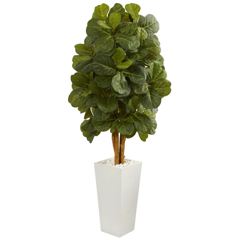 5’ Fiddle Leaf Artificial Tree in White Tower Planter Default Title