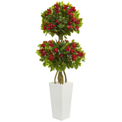 5’ Double Bougainvillea Artificial Tree in White Tower Planter Default Title