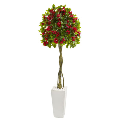 6’ Bougainvillea Artificial Tree in White Tower Planter Default Title