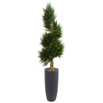 6’ Spiral Cypress Artificial Tree in Cylinder Planter UV Resistant (Indoor/Outdoor) Default Title