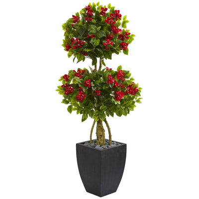 5’ Double Ball Bougainvillea Artificial Tree in Black Wash Planter Default Title